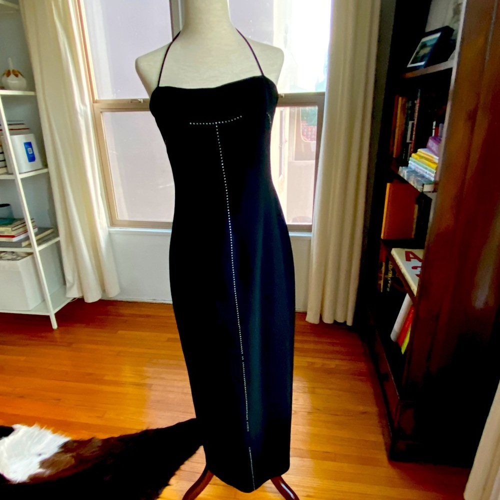 David Meister Vintage 90s Y2K Black Classic Halter Dress | Size 6